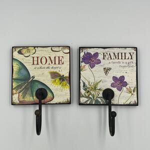 Pier 1 Imports Wall Hooks Set Of 2 Home Family Butterfly Floral 5" Decor